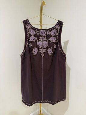 Free People Purple Embroidered Sleeveless Tunic Dress